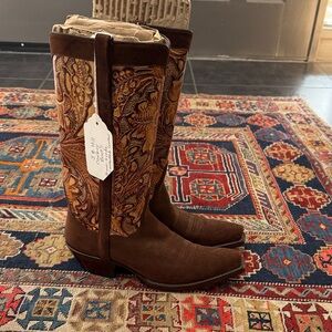Brown Paisley Heeled Boots